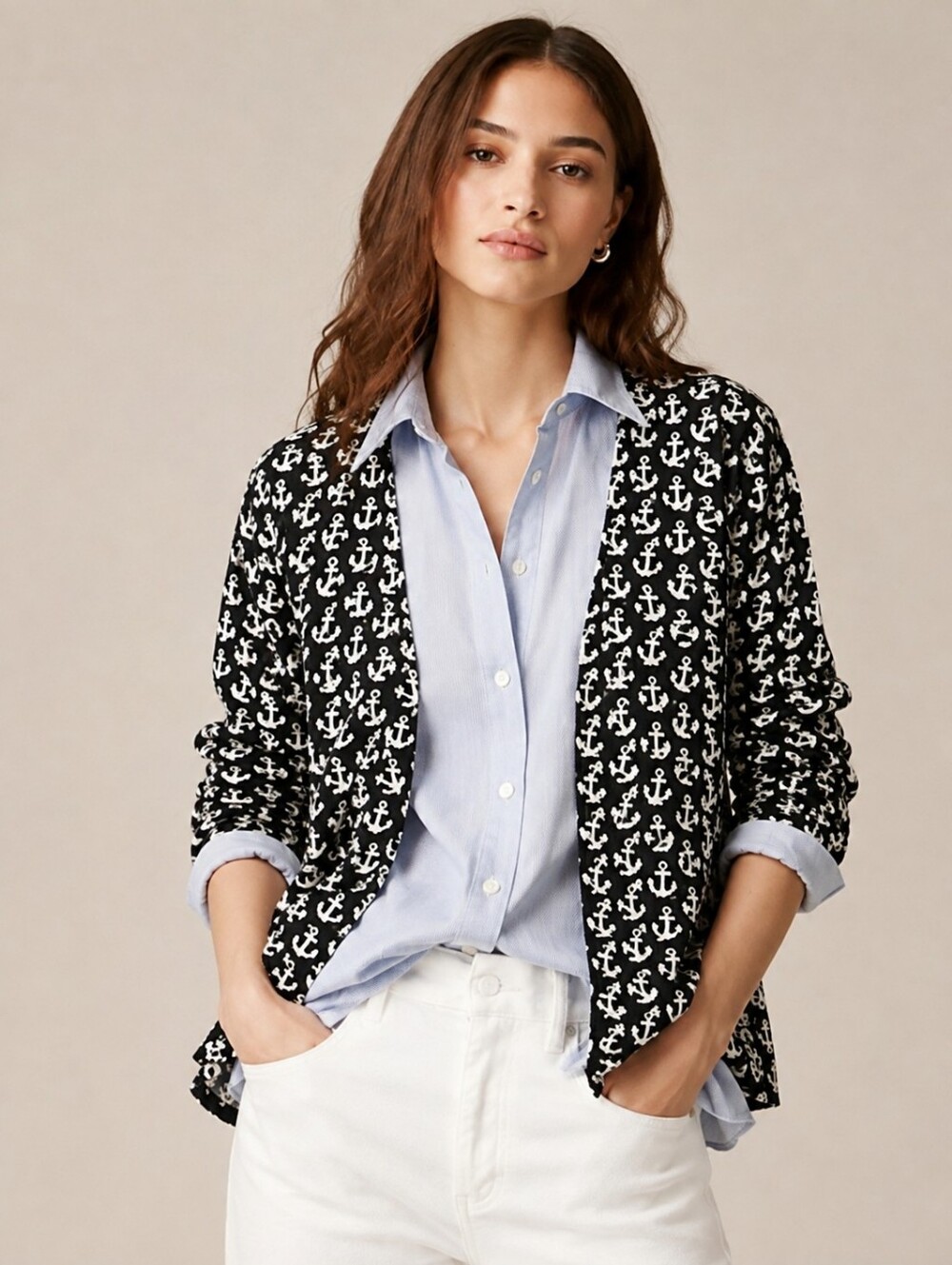 J.Crew Nautical Anchor Cardigan Medium